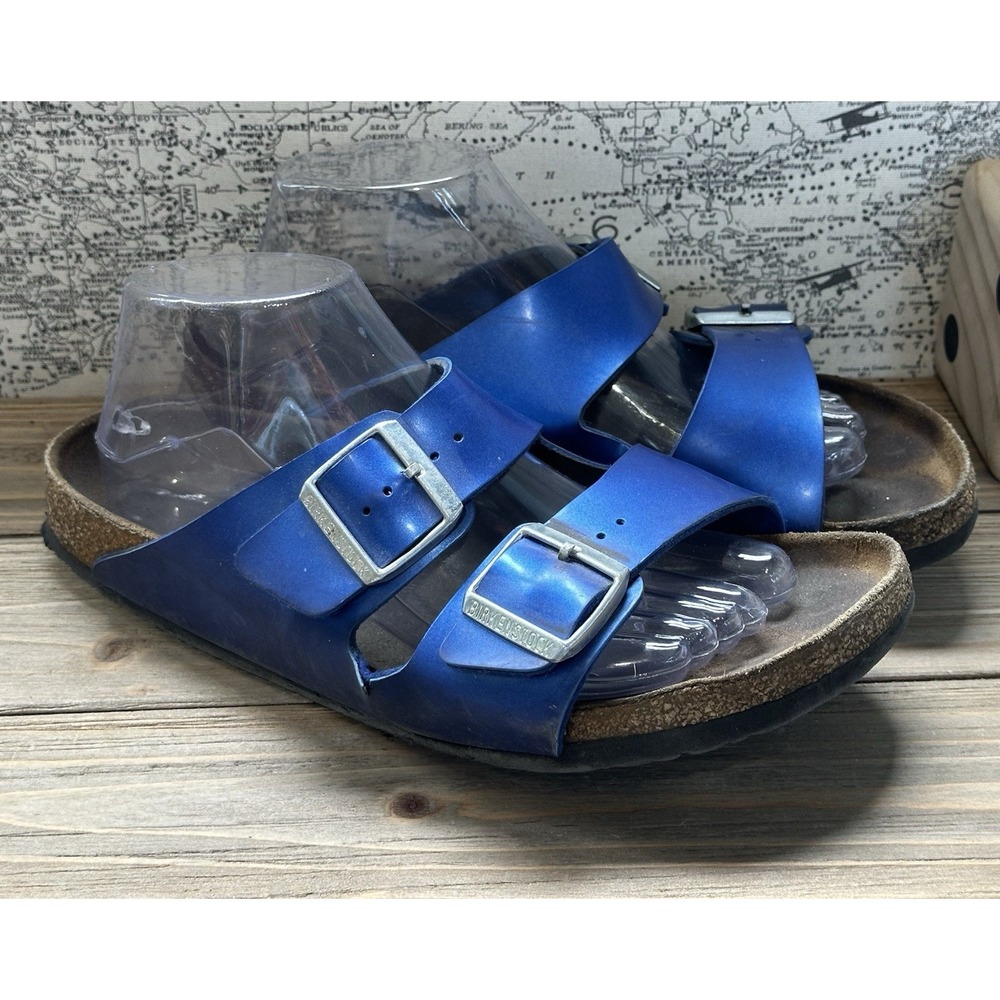 Birkenstock Blue Metallic Slides Sandals Women's Sz 10 / 40